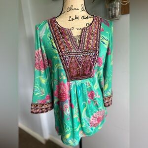 Soft Surroundings‎ blouse bohemian festive beaded sequins detail hippie Gypsy